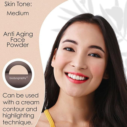 Bodyography Anti Aging Face Powder (Medium): Matte Oil-Free Salon Foundation Powder Makeup w/ Vitamin E, C & Antioxidants | Gluten-Free, Cruelty-Free, Paraben-Free
