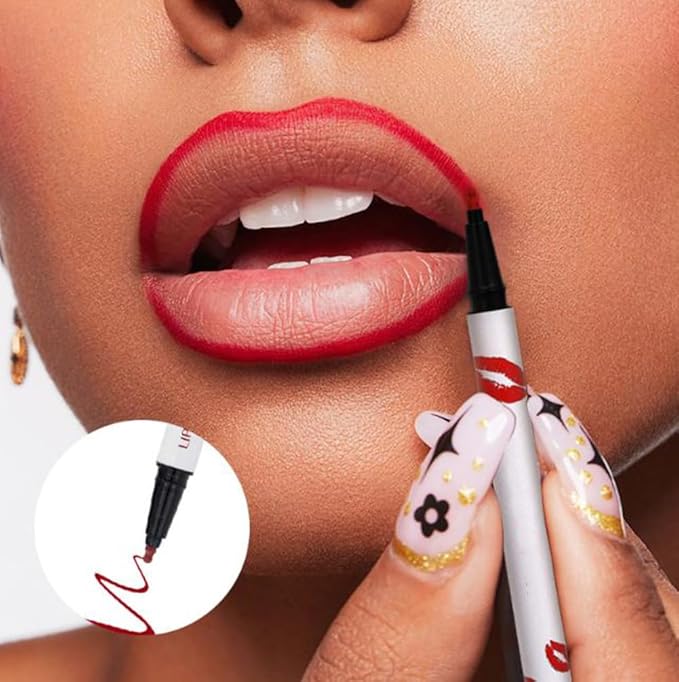 Longwear Liquid Lip Liner, Matte Lip Tint Stain Marker Pen, 2 in1 Liquid Lipstick & Lip Liner Pencil, Long Lasting Waterproof Lip gloss for Women, Fuller Lips Makeup (05+06)