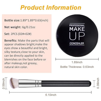 Kaely 2Pcs Pot Concealer Full Coverage Set, Under Eye Brightener Color Correcting Concealer for Dark Circles, Waterproof Foundation Face Makeup Brush Kit, Eye Ring Corrector de ojeras, 02+02