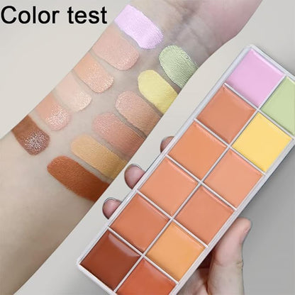 12 Color Correcting Concealer Palette With Concealer Brush, Cream Contouring Makeup Kit, Tattoo Concealer, Corrects Dark Circles Red Marks Scars Light Mediumor creamy concealer B1