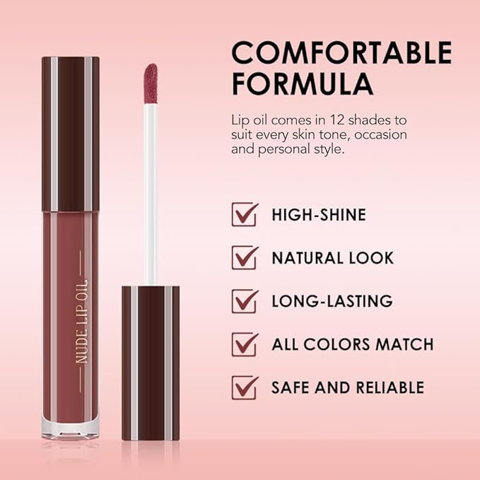 Hydrating Glow Lip Gloss Oil, Tinted Lip Plumper Lip Glosses Oil, Younger-Looking Lips Chocolate Scent, Non-Sticky Creamy Texture for Dry Lips, Brillo labial en aceite hidratante con brillo 11#