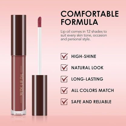 Hydrating Glow Lip Gloss Oil, Tinted Lip Plumper Lip Glosses Oil, Younger-Looking Lips Chocolate Scent, Non-Sticky Creamy Texture for Dry Lips, Brillo labial en aceite hidratante con brillo 11#