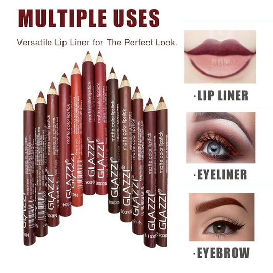 12PCS Matte Lip Liner Set - Long Lasting High-Pigmented Lip Pencils with Sharpener, Natural Nude Brown Maroon Plum Shades for Shaping & Daily Lip Makeup (12 Colors)