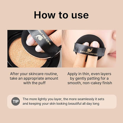 Farmstay Black Snail & Peptide 9 Perfect Cushion Foundation | Full Coverage, Lightweight, Skin-Fit, Smooth Radiant Finish, Korean Cushion Foundation (#25 Sand Beige, 0.53 Fl Oz)