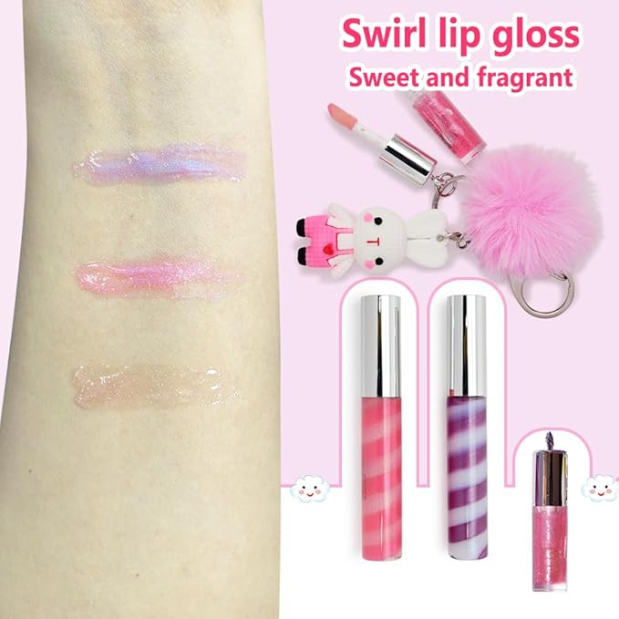 IBI Keychain Lip Glosses Set, Girls Party Favor Including 3Pcs Assorted Flavors Moisturizing Shimmer Lip Glosses for Kids and Teens Ages 5+