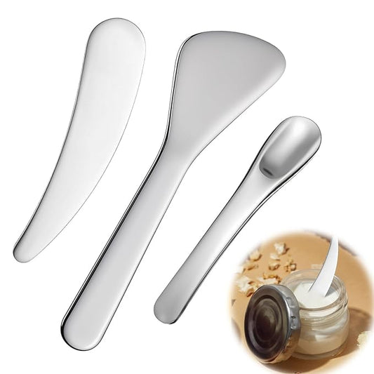 3Pcs Metal Cosmetic Skincare Spatula, Mini Mask facial Reusable Scoop Eye Cream Applicator Beauty Face Spoon Skincare Tool Facial Massage Accessories for Mixing Sampling Lotions Moisturizers