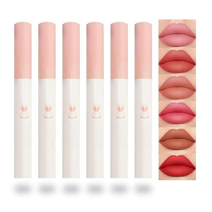 6 Colors Lip Tint Stain Set,Mini Liquid Lipstick Moisturizing Long Lasting Plumping High Pigmented Lip Gloss Set,Lightweight Non-Stick Cup Matte Lipstick for Waterproof Cheek and Lip Tint Makeup B