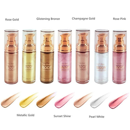 MAEPEOR Body Luminizer 6 Colors Waterproof Smooth Shimmer Face Glow Illuminator Non-sticky Liquid Highlight (30 ML, 04 Rose Gold)