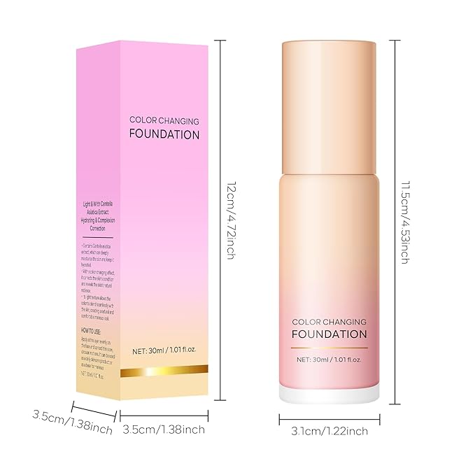 KYDA Pink Color Changing Foundation, Color Correcting Cream with Centella, Skin Glow Tinted Moisturizer for Dull Imperfect Skin, Lightweight Non-greasy, Hydrating, Sheer Cover, Multiuse Face Concealer