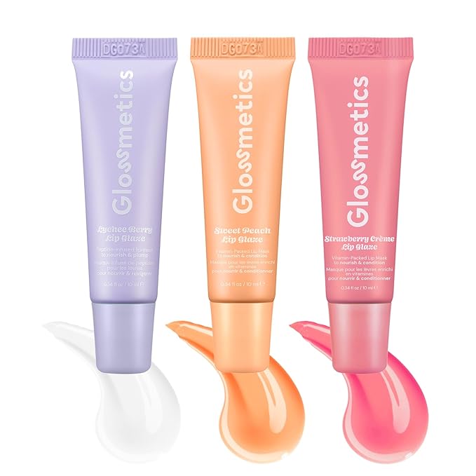 Glossmetics Glossy & Glazed Collection - Overnight Mask for Dry Lips, Fruit Butter Hydrating and Moisturizing Balm for Soft, Smooth Lips - Assorted Glaze, Pack of 3