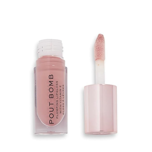 Revolution, Pout Bomb Plumping Lip Gloss, High Shine, Rich Glossy Pigment, Infused with Vitamin E, Doll Nude, 0.15 fl oz
