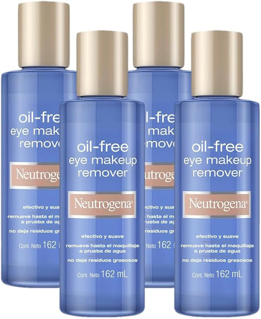 Neutrogena Oil-Free Liquid Eye Makeup Remover, Residue-Free, Non-Greasy, Gentle & Skin-Soothing Makeup Remover Solution with Aloe & Cucumber Extract for Waterproof Mascara, 5.5 fl. Oz (Pack of 4)