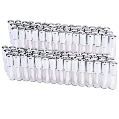 Case of 90 packs, Empty Plastic Clear Lip Gloss Tubes Lip Balm Bottle Container Silver Transparent 1.2ML Makeup Tool for Women (90 pcs, Silver)