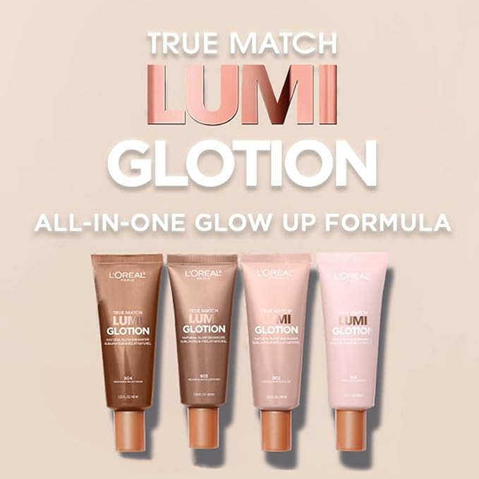 L’Oréal Paris True Match Nude Hyaluronic Tinted Serum Foundation with 1% Hyaluronic acid & Makeup True Match Lumi Glotion Natural Glow Enhancer Lotion, Fair, 1.35 Ounces