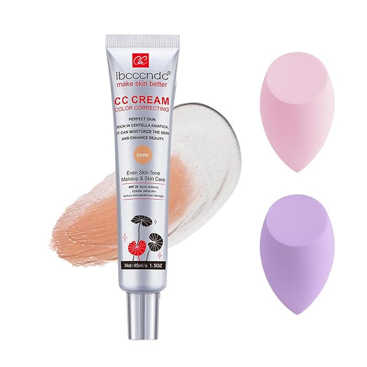 Color Correcting CC Cream Foundation, Invisible Pores Concealer, Rich In Centella Asiatic, Moisturizing And Waterproof CC Cream With Spf 25 (DARK)