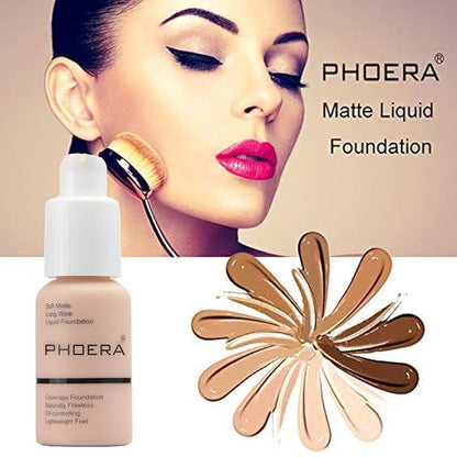 2 Pack PHOERA Foundation,Flawless Soft Matte Liquid Foundation 24 HR Oil Control Concealer Foundation Makeup,Full Coverage Foundation for Women and Girls (103 Warm peach+104 Buff Beige)