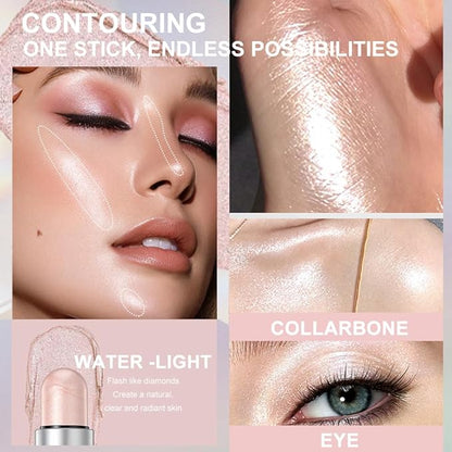 Face Stick Set - Contour, Highlighter, and Blush Sticks, Creamy Texture, Beginner-Friendly, Natural Finish - for Cheeks and Lips-Highlighter