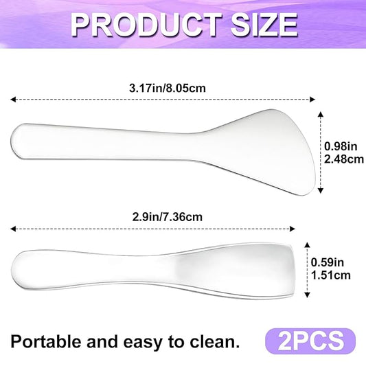 2pcs Mini Metal Makeup Spatula, Reusable Cosmetic Cream Spatulas Spoon, Skincare Scoop Applicator Facial Massage Beauty Tools for Mixing and Sampling Face Eye Cream- Silver