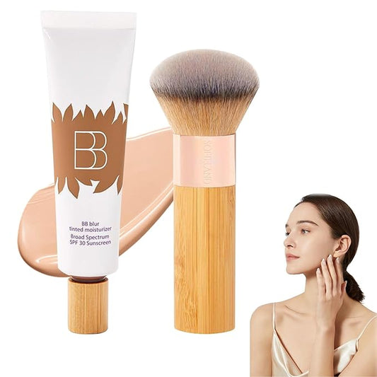 BB Cream Tinted Moisturizer With Spf, Tinted Moisturizer For Face, BB Tinted Care Primer With Brush, Spf Primer For Broad Spectrum Protection, Waterproof, Sweatproof (Natural, Brush*1)
