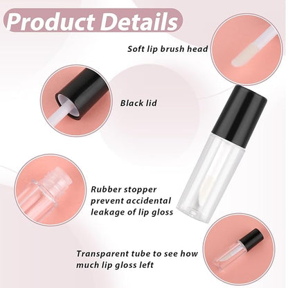Molain 10pcs Empty Lip Gloss Tubes, 1.2ml Mini Refillable Cosmetic Containers Bottles Lip Balm Bottles for Lipstick Samples, Lip Balms(Black tube cap)