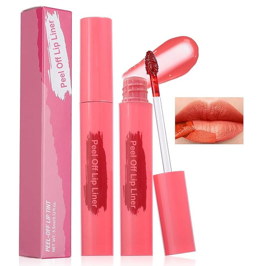 Lip Stain - Peel Off Lip Stain, Long Lasting Lip Liner with Matte Finish, Waterproof, Transfer-proof, Highly Pigmented Color, Ideal Mothers Day Gifts (#01 Coral Red, 1 PCS)