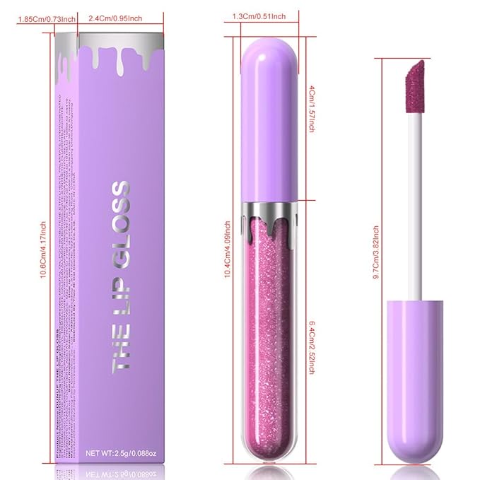 Glitter Liquid Lip Gloss,Lavender Shimmer Lipstick, Waterproof Shimmer Lip Stain Lip Glaze, High Shine Long Lasting Shiny Lip Color Makeup 04#
