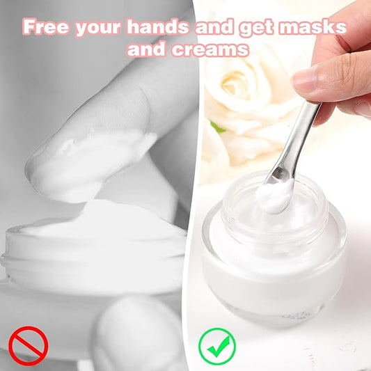 2pcs Mini Metal Cosmetic Spatulas, Reusable Facial Cream Mask Spoon Skincare Spatula Multifunctional Face Mask Applicator Tool for Mixing Sampling Lotions Eye Cream Moisturizers, Silver