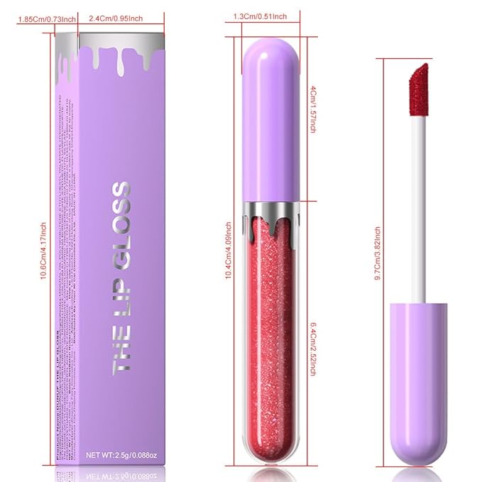 Glitter Liquid Lip Gloss,Ruby Shimmer Lipstick, Waterproof Shimmer Lip Stain Lip Glaze, High Shine Long Lasting Shiny Lip Color Makeup 12#