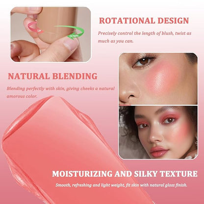 Cream Blush stick, Natural-Looking Matte Finish Makeup Blush stick, Hydrating Long Lasting Lightweight Blendable Blush for cheeks (#3 Bright Coral, 1 PC)