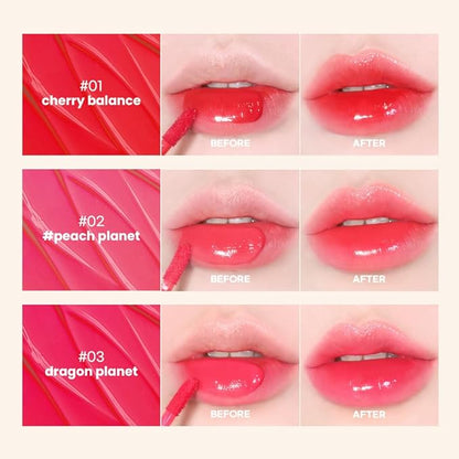 New Planet Tint | Clear Glow Tint Non-Sticky Lightweight Hydrating Long-Lasting Shine High Pigmented Volumizing Moisturizing Natural Lip Stain (#01 Cherry Balance, 4.1g)
