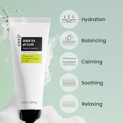 coxir ULTRA HYALURONIC CLEANSING OIL 5.07 fl.oz + GREENTEA PH CLEAR FOAM CLEANSER 1.01 fl.oz l for Double cleansing, Hyaluronic Acid, Hydrating, Smoothing, Calming, Moisturizing, Korean Skin Care
