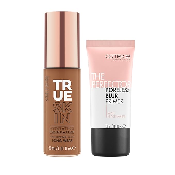 Catrice | True Skin Foundation 92 & The Perfector Poreless Blur Primer Bundle | Full Coverage Makeup | Vegan & Cruelty Free
