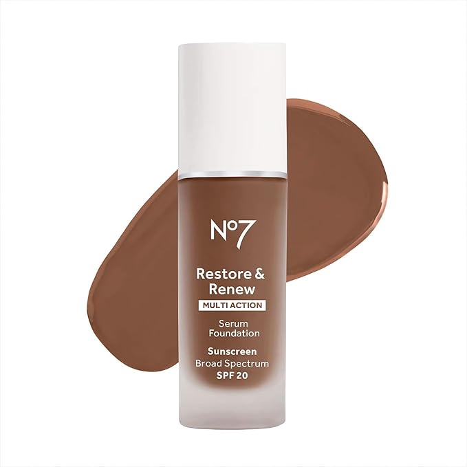 No7 Lift & Luminate Triple Action Serum Foundation - Liquid Makeup with SPF 15 for a Dewy, Glowy Base - Radiant Formula for Mature Skin - Umber (1 Fl Oz)