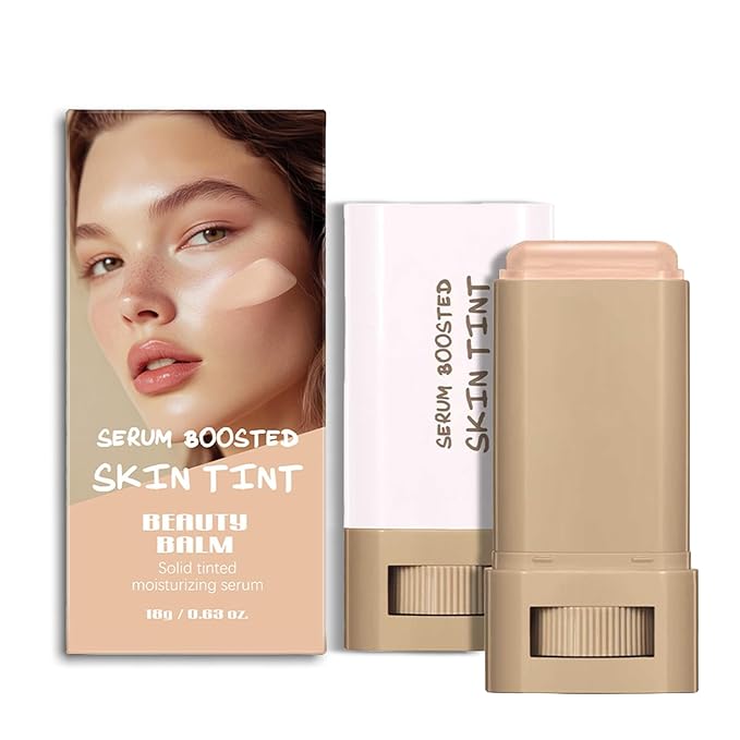 Foundation Stick Beauty Balm Serum Boosted Skin Tint, Solid Tinted Moisturizing Serum Contour Stick Foundation Face Stick for Women, Natural Finish Makeup
