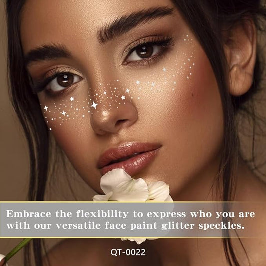 8Ps Face Glitter Speckles Patches, 2Colors 4styles Glitter Freckles Face Tattoo, Glow Up Makeup Patches, Cute Glitter Makeup Accessories for Women, Cosmetic Glitter for Face Gift