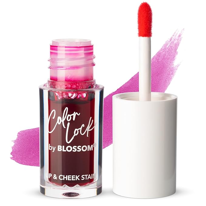 Blossom Lip Gloss Color Lock Lip Stain & Tint, Hydrating, Longlasting, Buildable, Non Drying, Smudgeproof + Transfer Proof, Made in USA with Doe Foot Applicator, 0.14oz, Blooming Rose