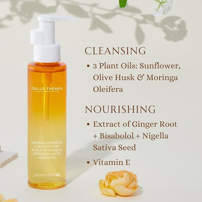 GELLÉ FRÈRES Facial Cleansing Oil, Makeup Remover, Residue Free & Gentle, for Pores, for All Skin Types, 5.2 fl oz