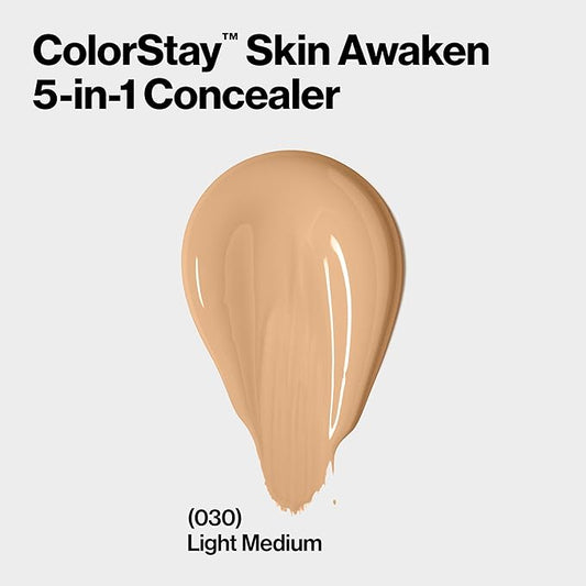 Revlon ColorStay Skin Awaken 5-in-1 Concealer, Lightweight, Creamy Longlasting Face Makeup with Caffeine & Vitamin C, For Imperfections, Dark Circles & Redness, 030 Light Medium, 0.27 Fl Oz