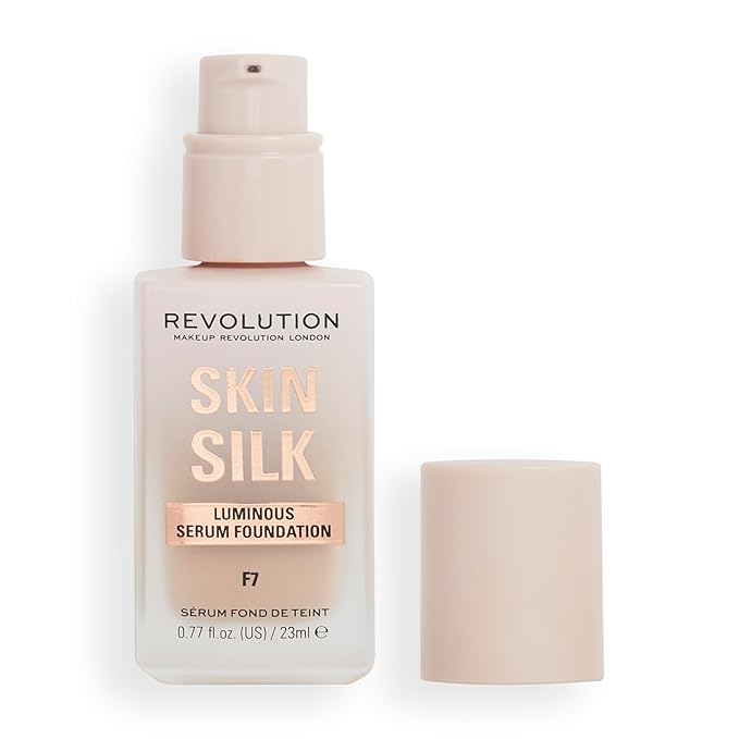Revolution, Skin Silk Serum Foundation, Light to Medium Coverage, Lightweight & Radiant Finish, Contains Hyaluronic Acid, F7 Light Skin Tones, 0.77 fl oz