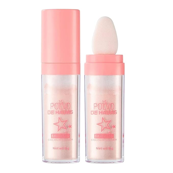 GL-Turelifes Polvo De Hadas Hightlighter Powder Stick Puff Fairy Bomb Stick Glitter Loose Powder Highlight Contouring Powder Shimming Powder for Eyes, Face, Body Brighten Makeup (#02 Pink)