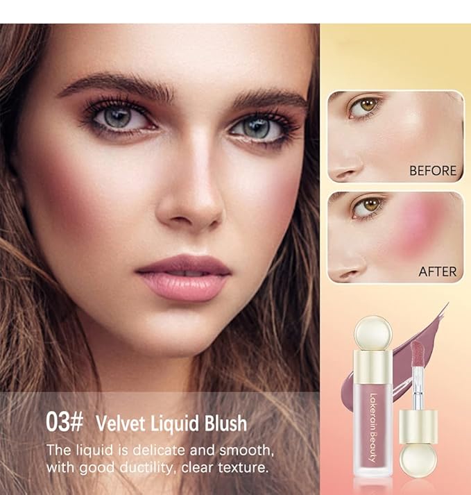 GL-Turelifes Soft Cream Blush Makeup, Liquid Blush for Cheeks, Natural-Looking Long Lasting, Smudge Proof, Velvet Mousse,Dewy Finish, Easy to Blend Blusher (#3)