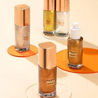 MAEPEOR Body Luminizer 5 Colors Smooth Subtle Shimmer Illuminator Moisturizing Long Lasting Summer Glow for Face and Body (40ML, 05 Gold)