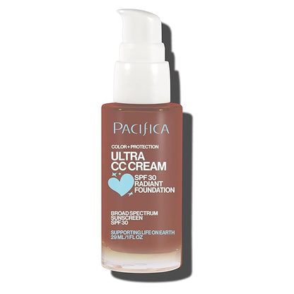 Pacifica Ultra CC Cream Radiant Foundation SPF 17 - Cool-Deep – Medium Coverage Color Correcting Cream, Dewy Finish, Mineral SPF, 1 oz