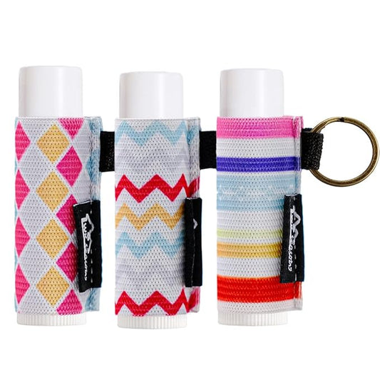 WK IEASON - Lip Balm Holder Keychain Clip On Lipstick Sleeve Chapstick Sleeve Holder Keychain (strip print)