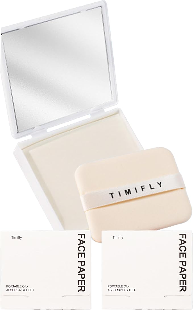Oil Blotting Paper - 300 Sheets w/Mirror, Puff & Refills, Absorbs Excess Face Oil, Controls Shine, Gentle for Makeup Use