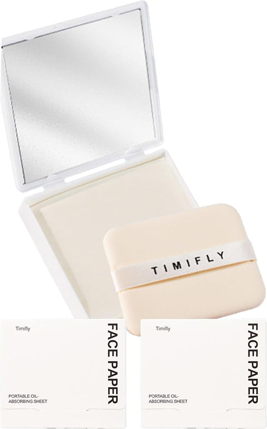Oil Blotting Paper - 300 Sheets w/Mirror, Puff & Refills, Absorbs Excess Face Oil, Controls Shine, Gentle for Makeup Use