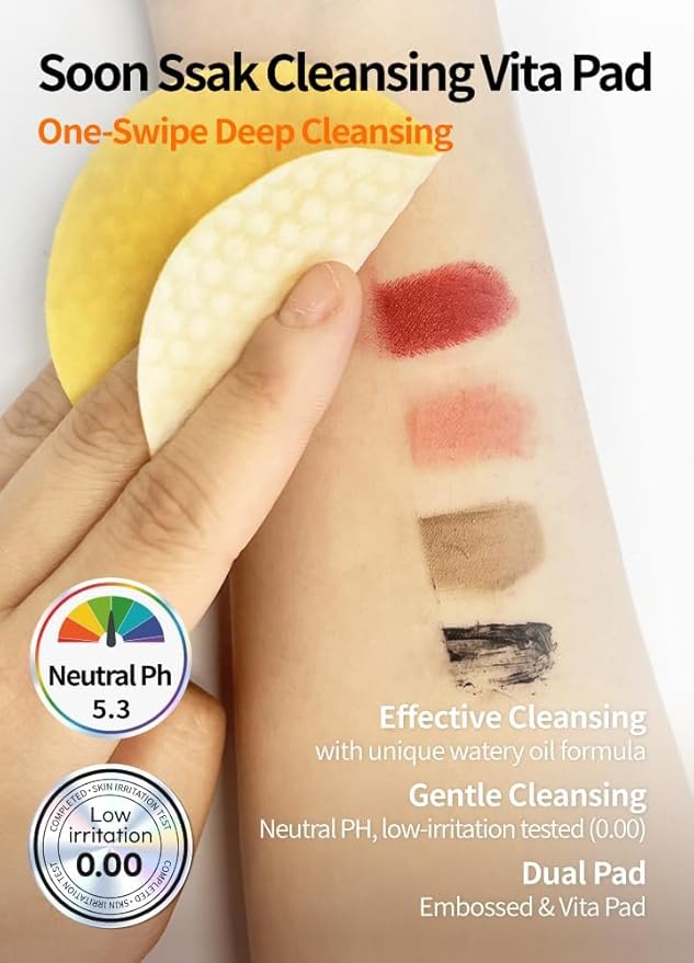 Soonssak Vitamin C Cleansing Face Pads – 50 Count, Gentle Makeup Remover, Hydrating & Exfoliating Facial Wipes