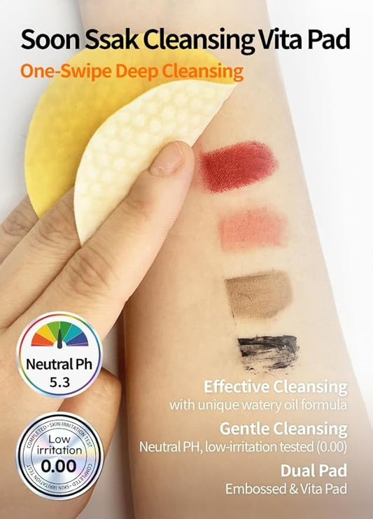 Soonssak Vitamin C Cleansing Face Pads – 50 Count, Gentle Makeup Remover, Hydrating & Exfoliating Facial Wipes