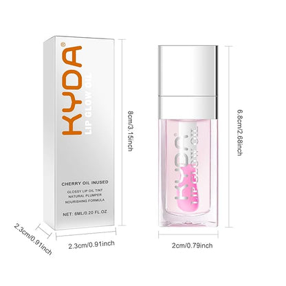 KYDA Hydrating Lip Glow Oil, Clear to Pink, Color Change Effect, Moisturizing Transparent Plumping Lip Oil Tinted for Lip Care and Dry Lips