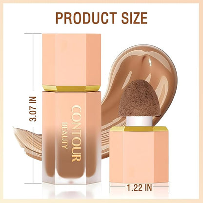 Natural Brown Liquid Contour Stick, Cream Contour Makeup, Long Lasting Silky Liquid Bronzer Face Concealer Matte Contouring with Cushion Applicator (101)